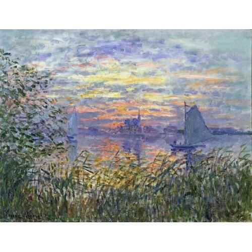 Hand Painted Oil paintings Claude Monet Canvas art Sunset on the Siene High quality home decor