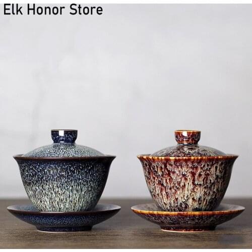 200ml Jianzhan Ceramic Single Large Cover Bowl Handmade Kiln Change Taiwan Tea Bowl Non Hot Bowl Tea Ware Office Decorations