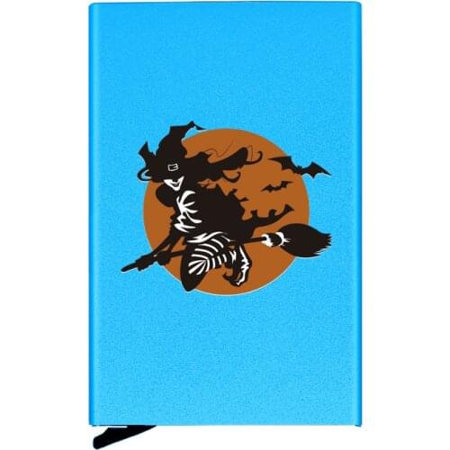Classic Metal Case Broom Witch Printing Credit Card Holder Men Slim Anti Protect Travel ID Cardholder Women Rfid Wallet