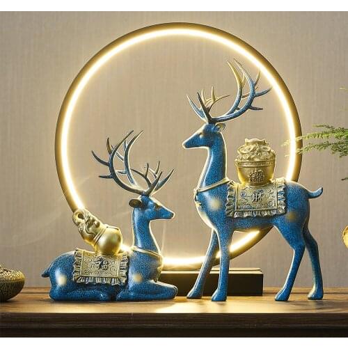 2Pcs Creative Deer Sculpture Modern Art Resin Animal Luxury Modern Home Decor Living Room Office Table Decor Feng Shui Ornament