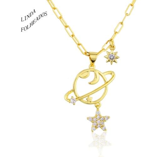New Hot Sale Elegant Star Planet Shape Link Chain Necklace for Women Golden Fashion Choker Necklace Jewelry Gift 2021