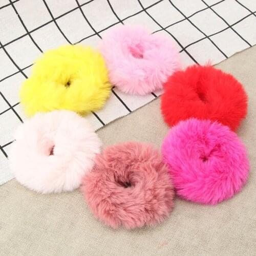 Cute Candy Color Princess Fashion Hair Band Rex Rabbit Hair Scrunchies Kawaii Fur Hair Accesories For Girls Women