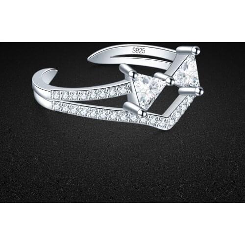 Fashion Silver Ring 925 Sterling Silver Ring Geometric Element Triangle Zircon Mosaic Design Solid Silver Ring Open Ring Girl