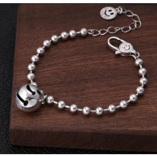 S925 silver fashion accessories Han edition fashion Thai silver bells round bead smiling face joker female money bracelet