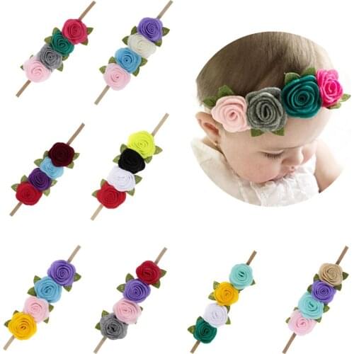 Fashion Felt Rose Flower Headband Baby Girls Leaves Flower Headwear Infant Toddler Birthday Gift Photo Shoot Hair Accessories