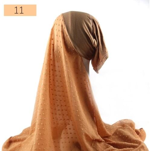Fashion Women Chiffon Hijab Dot PomPom with Tube Cap Bubble Hijab Scarf Long Shawl with underCap Wrap Muslim Headband shawls