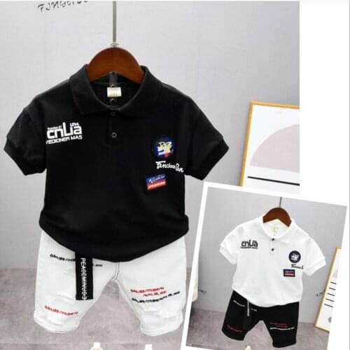 New Summer Boys Clothing Sets Kids Boys Lapel T-Shirt + Denim Shorts 2 Pcs Boys Sports Suit 2-7Years Casual Toddler Boys Set