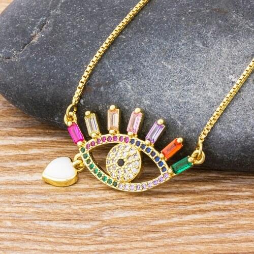 New Design Colorful Evil Eye Choker Necklace Gold Color Copper Zircon Charm Chain Pendant Necklace Jewelry For Women Female Gift