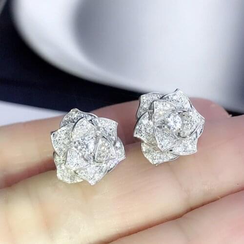 Charm Flowre Lab diamond cz Stud Earring 925 Sterling Silver Engagement Wedding Earrings for women Bridal Gemstone Party Jewelry