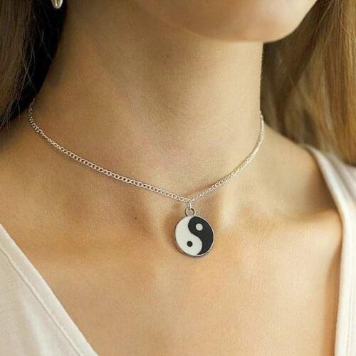 Fashion Enamel Yin Yang Pendant Necklace Chain Silver Plated Charm Necklaces &Pendants Women Girls Christmas Birthday Gift