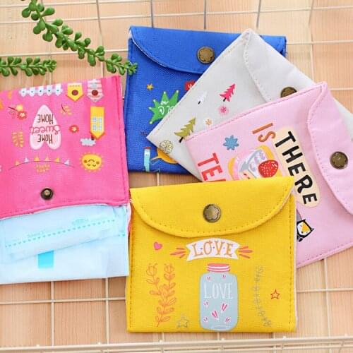 Portable Sanitary Napkin Bag Cute Canvas Sanitary Pads Pouch Tampon Organizer Girls Diaper Storage Bags Feminine Hygiene