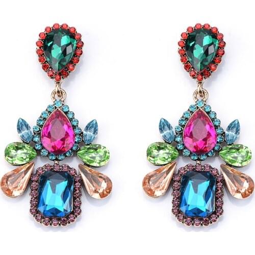 Bling Full Rhinestone Charms Dangle Earrings For Women Crystal Jewelry Fashion Vintage Ladys Statement Earrings Accessories