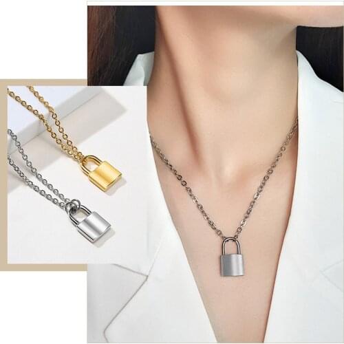 Chic Stainless Steel Padlock Pendant Necklaces for Women Rock Punk Lock Collar Gifts for Her Jewelry