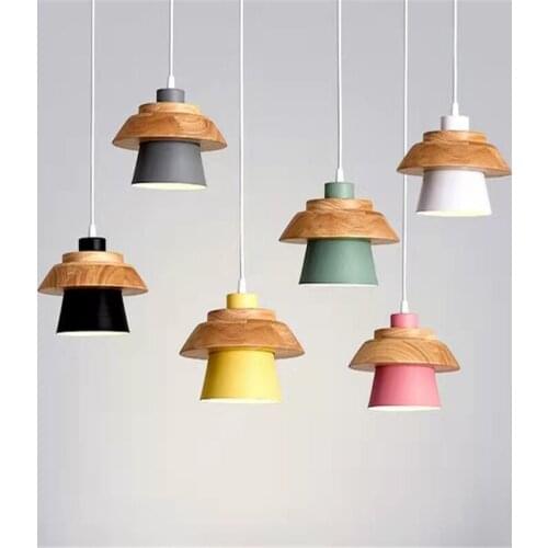 Nordic Pendant Lamps Modern Minimalist Macarons Iron Wood Bowl For Bar Cafe Restaurant Living Room Decor Study Office Chandelier