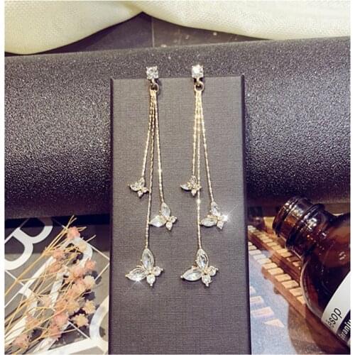 Three Butterfly Crystal Drop Earring Bijoux Long Tassel Dangle Earrings For Women Statement Earrings Jewelry Gifts