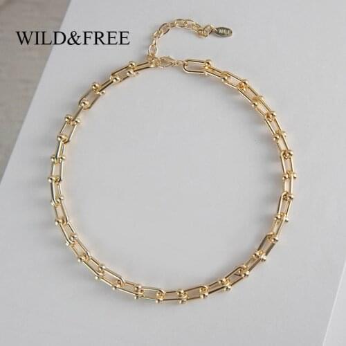 Wild&Free Gold U Shape Thick Chain Choker Necklaces For Women High Quality Copper Metal Link Chain Chunky Necklace Jewelry