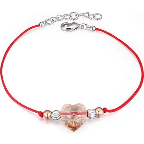 Real Austrian Crystal jewelry thin red thread string rope Charm Bracelets & bangles for women Fashion New Heart Th-113504