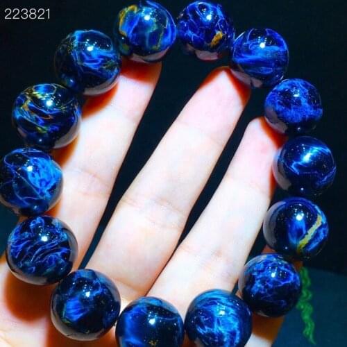 Natural Blue Pietersite Women Men Gemstone Bracelet 17.9mm Round Beads Namibia Chatoyant Cat Eye Certificate AAAAA