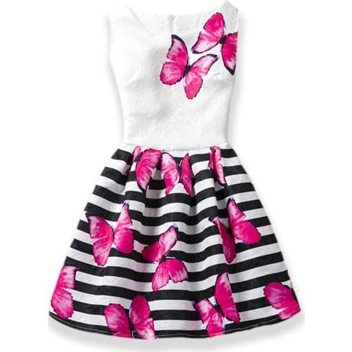 Hot sales Summer Girls Dress Butterfly Floral Print Princess Teenagers Dress For Girls Party Kids children dress Vestido 6-12Y