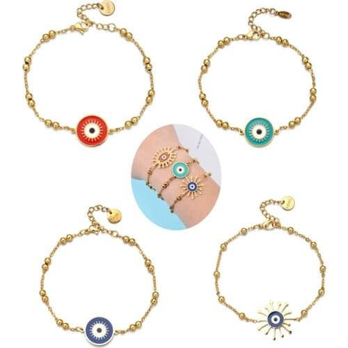 ZMZY Beads Chain Gold color Stainless Steel Bracelets for Women Jewellery Charm Evil Eye Bracelet Femme Wedding Gift