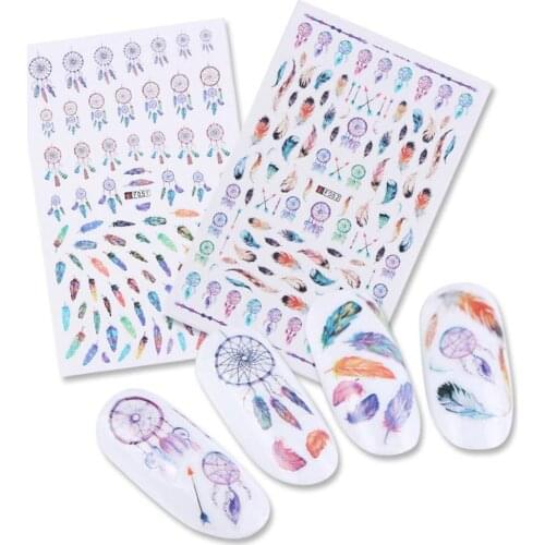 1 Sheet Dream Catcher and Feather Pattern Decals Nail Art Stickers Tips DIY Manicure Tools Stickers & Decals