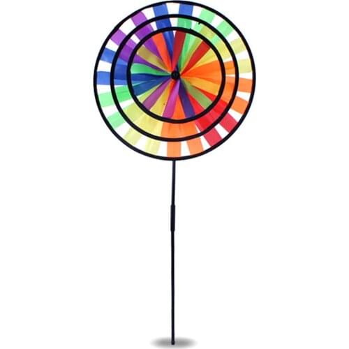 1Pieces Colorful Rainbow Triple Wheel Wind Spinner Windmill Garden Yard Outdoor Decoration for Kids Toys