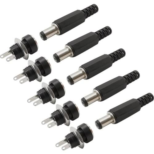 10Pcs(5Pairs) DC Power Pin 5.5x2.1mm Female Jack Male Plug Jacks Socket Adapter 5.5*2.1 DC-022B Supply Panel Mount Connector