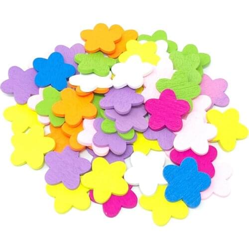 100pcs 18mm Wood Colored Flower Slices Confetti Crafts For Wedding Party Ornaments Table Scatter Decorations