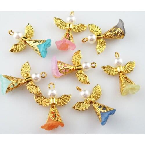 16 New Dancing Angel Charms Gold Color Wings Mixed Pendants 21x28mm