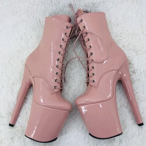 Leecabe 20CM/8inches shinny PU upper ankle boots fashion shoes High Heel platform Pole Dance boot