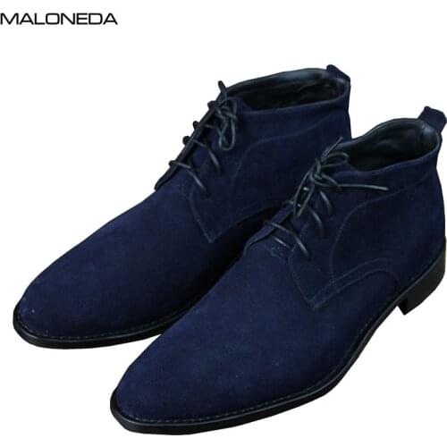 MALONEDE Bespoke Goodyear Handmade Ankle Short Boots Lace Up Genuine Cow Suede Leather for Men Casual Footwear