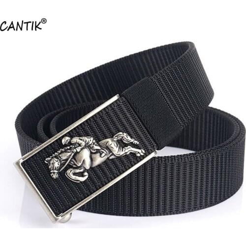 CANTIK High Quality Nylon Belt Men Unique Design Horse Running Pattern Automatic Buckle Clothes Accessories 3.5cm Width CBCA287