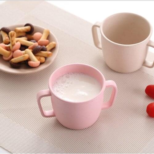 Eco-Friendly Milk Drink Cup For Baby Wheat Straw Environmental Water Cup Children Breakfast Double Handle Cups
