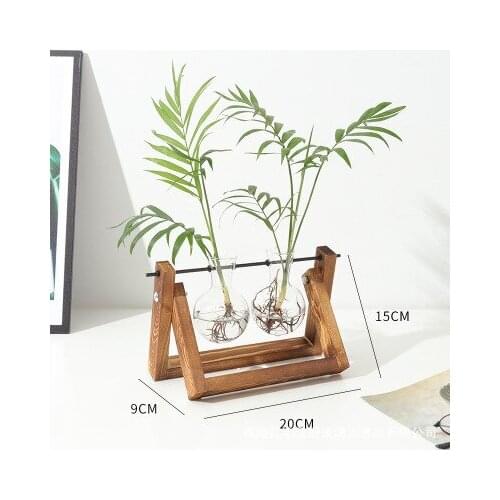 Ins Creative Wooden Frame Greenhouse Hydroponic Plant Glass Vase Home Decoration Ornaments Bonsai