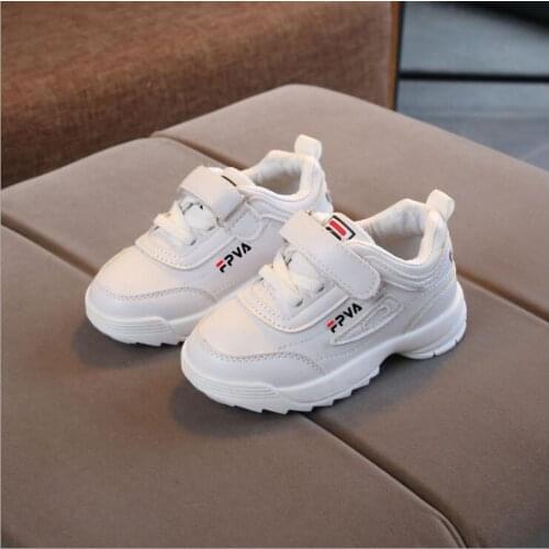 2020 Spring Toddler Girl White Brand Sneakers Little Boy Casual Running School Trainer Big Kid PU Leather Children Black Shoes