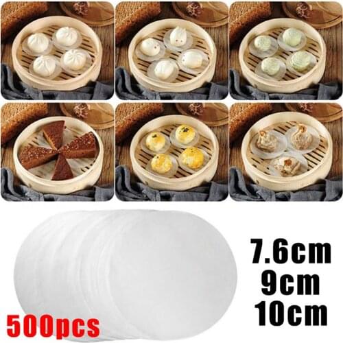 500pcs Round Steamed Bun Disposable Papers Non-stick Household Snack Bread Cake Steamer Oil Paper Pads