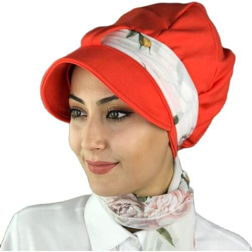 Islamic Fashion Muslim Women Hijab 2021 Trend Single Size Bathing Cap Beret Ready Shawl Scarf Buckle Hat Pomegranate Flower Scarf Hat