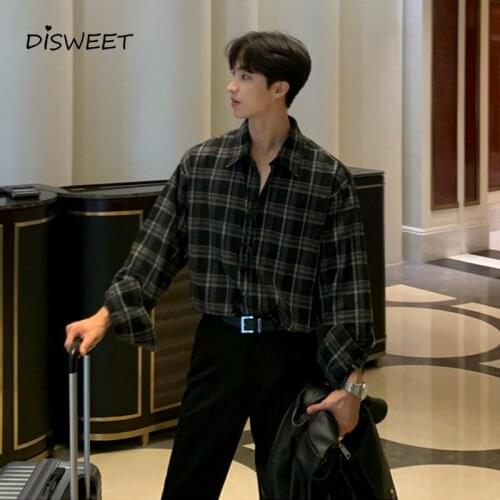 Spring and Autumn Plaid shirt jacket men Retro mens long sleeve shirt Leisure Academy Mens Shirts All-match mens clothing