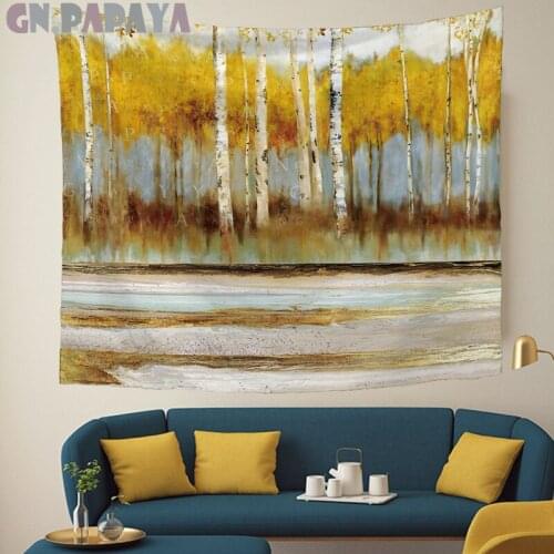 Abstract style wall hanging Tapestries Oil painting mechanism Birch forest wall hanging personality wall Hanging Home Decor