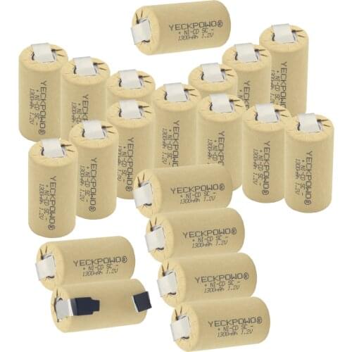 20 pcs NICD 1300mAh SC batteries 1.2V sub C battery real capacity as declared for electric tools for B&D for shavers flat top