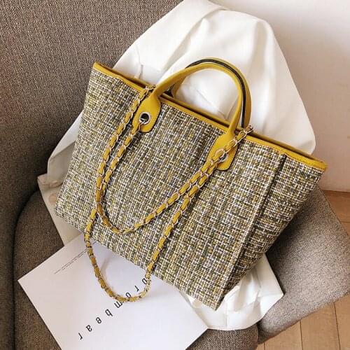 2020 New Korean Female Bag Hundred Simple Check Color Chain Bucket Bag Single Shoulder Messenger Large Bag Tote Bags for Women