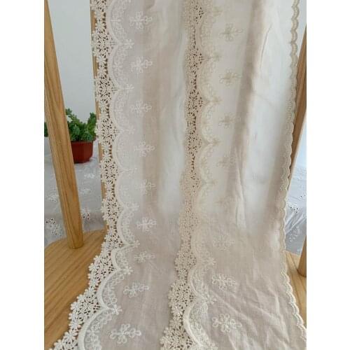 Off white natural Cotton Lace trim, Delicate embroidered lace trim, double scalloped lace trim by the yards