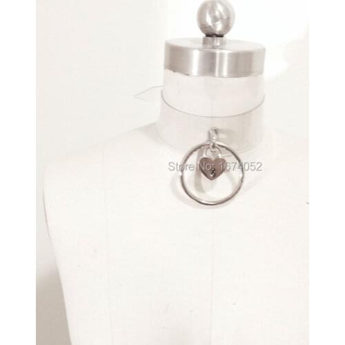 Sexy Big Round Choker, Handmade Harajuku Safe Heart Lock Key Collar Necklace,Clear Vinyl Punk Necklace