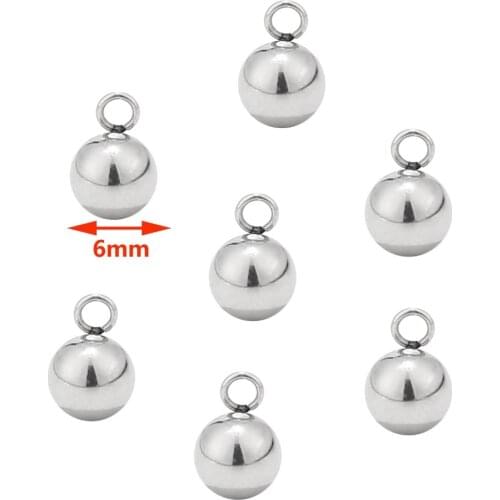 Stainless Steel 50PCs/lot Ball Pendant Charms for Jewelry Making Fit Bracelet for Women DIY Hand Made Gift for Baby 6mm