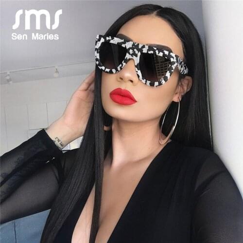 Oversized Sunglasses Women Men 2020 Unique Cow Colorful Retro Square Sunglasses Female One piece Flat Top Eyewear Shades UV400