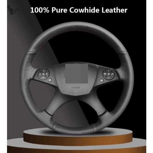 Hand-stitched Black Genuine Leather Steering Wheel Cover for Mercedes Benz W204 C-Class 2007-2010 C300 C280 C260 C230 C180 C200
