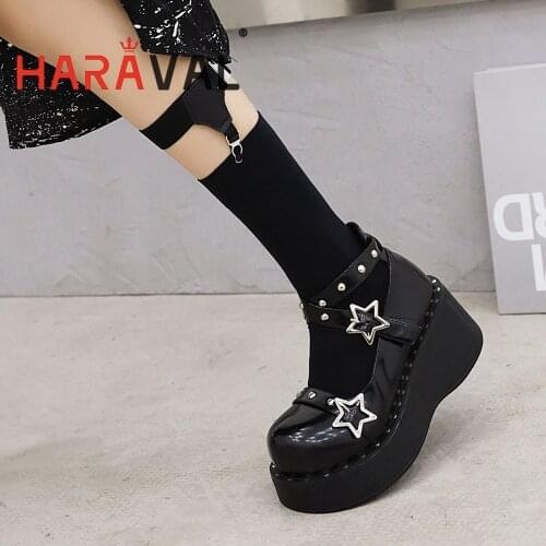 HARAVAL Women Pumps Mary Janes Shoes Round Toe Thick Bottom Waterproof Platform Patent Leather Office & Career Office Lady B308