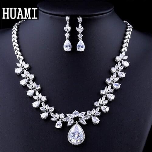 HUAMI Bridal Jewelry Sets Earrings and Nacklace For Women AAA Zircon Crystal Fine Jewelry Regalos Para Mujer Wedding Fashion