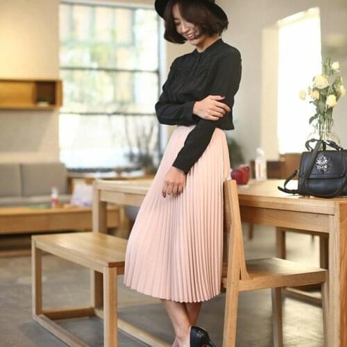 Elastic Skirt Promotions Lady Black Pink Spring and Autumn New Fashion Womens High Waist Pleated Solid Color Half Length