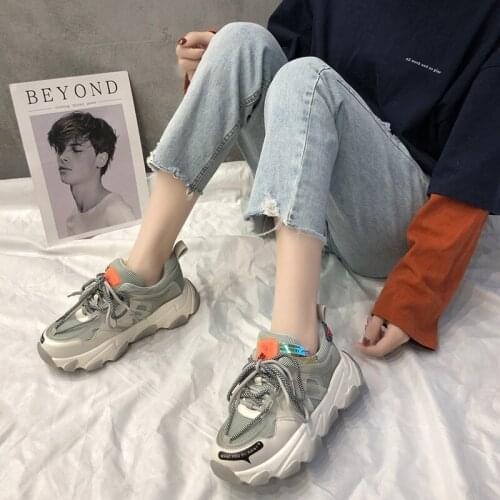 2020 Women Chunky Sneakers Vulcanize Shoes Korean Fashion New Female Platform Thick Sole Running Casual Comfortable Shoe Woman